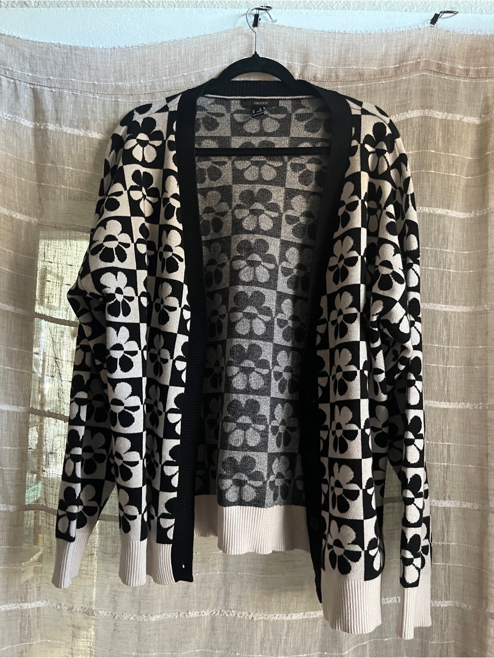 Forever 21 Black and Cream Floral Open-Front Cardigan